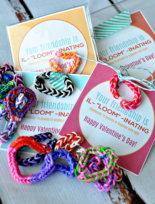 Your Friendship is Illuminating! Fun Valentine's Day idea using loom bracelets with free printable www.thirtyhandmadedays.com