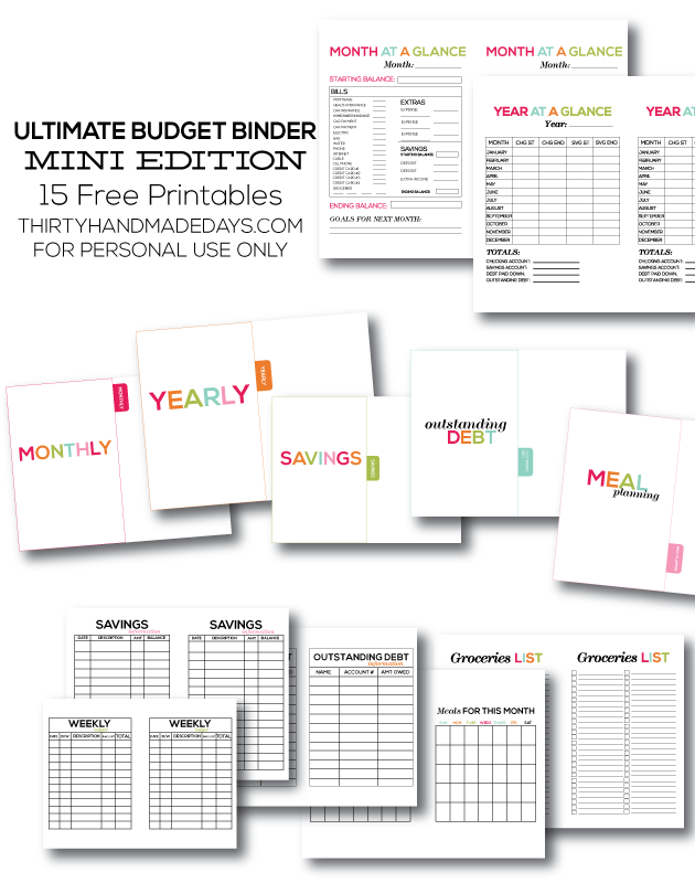 The Ultimate Printable Budget Binder, MINI Edition - featuring 10+ amazing printables from www.thirtyhandmadedays.com for personal use only