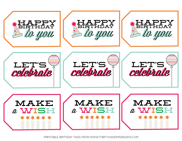 Birthday Printable Tags from www.thirtyhandmadedays.com