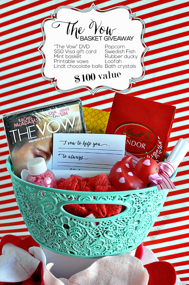 The Vow Basket Giveaway- a fun basket full of things for an awesome Valentine's Day date! www.thirtyhandmadedays.com