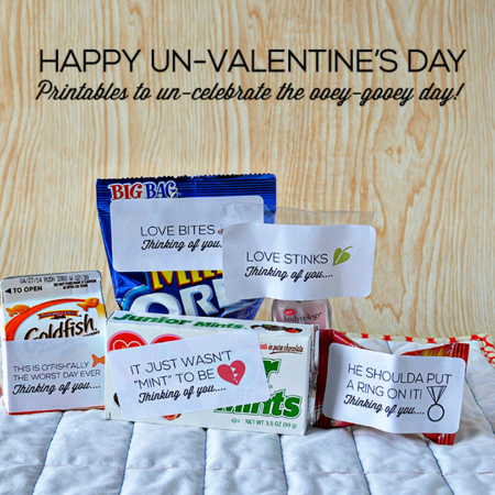 Happy Un-Valentine's Day- silly pun related printable labels for those who don't feel like celebrating Valentine's Day www.thirtyhandmadedays.com