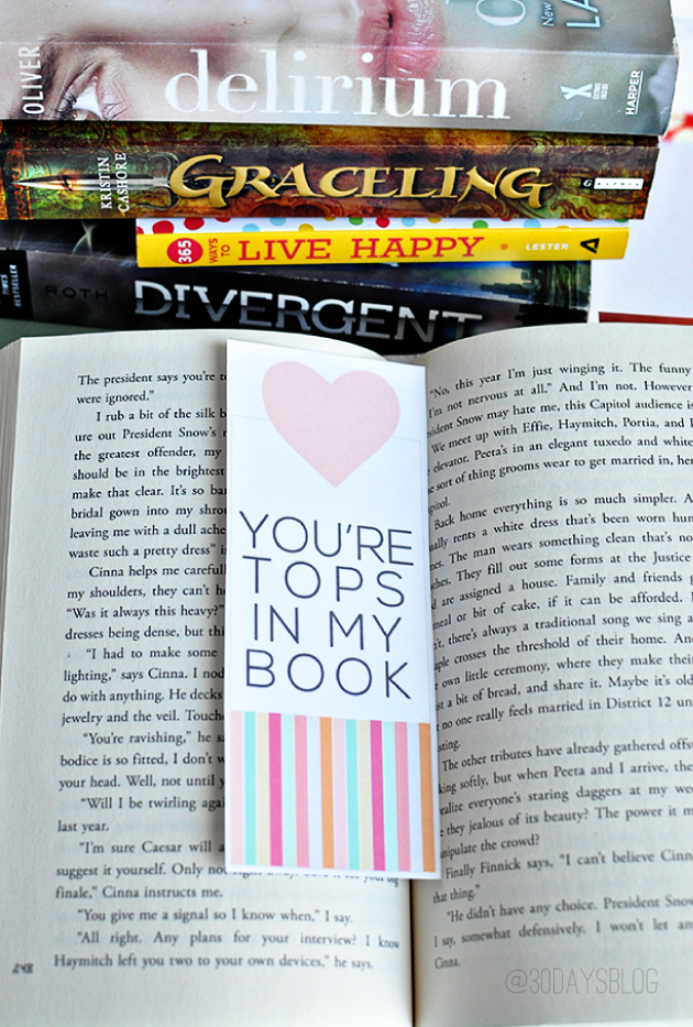 You're Tops In My Book Printable Valentine's Day Bookmark from www.thirtyhandmadedays.com