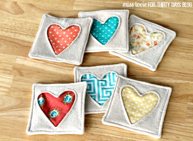10 Fabric Heart Coasters Valentine's Day