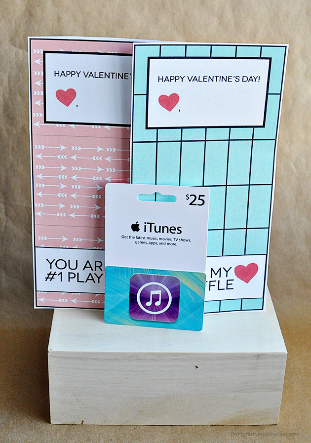 Valentine's day gift idea supplies for iTunes gift card template www.thirtyhandmadedays.com