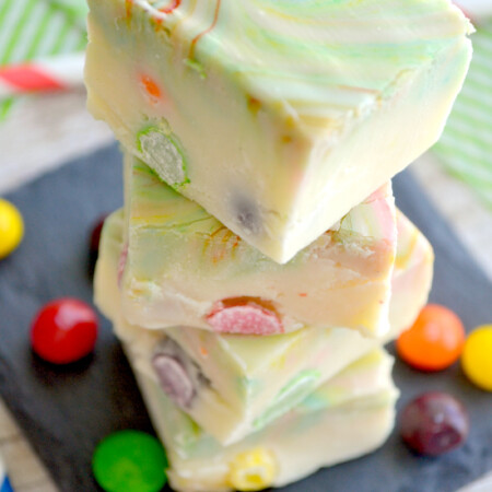 Skittles Rainbow Fudge from Lemon Tree Dwelling featured at the Party Bunch