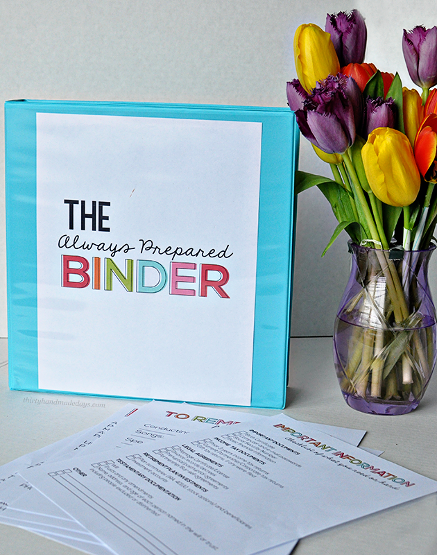 the Always Prepared Binder- printable sheets to be prepared for everything. Can be added to Family Binder with the Budget Binder too. | Thirty Handmade Days 