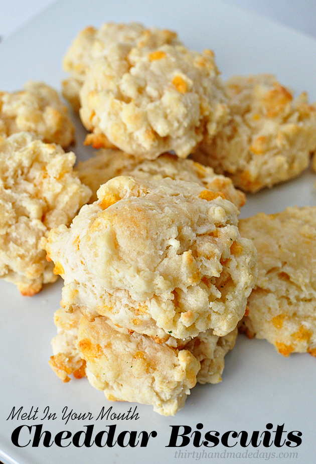 Melt In Your Mouth Cheddar Biscuits- these biscuits are amazing! And simple to make. | Thirty Handmade Days
