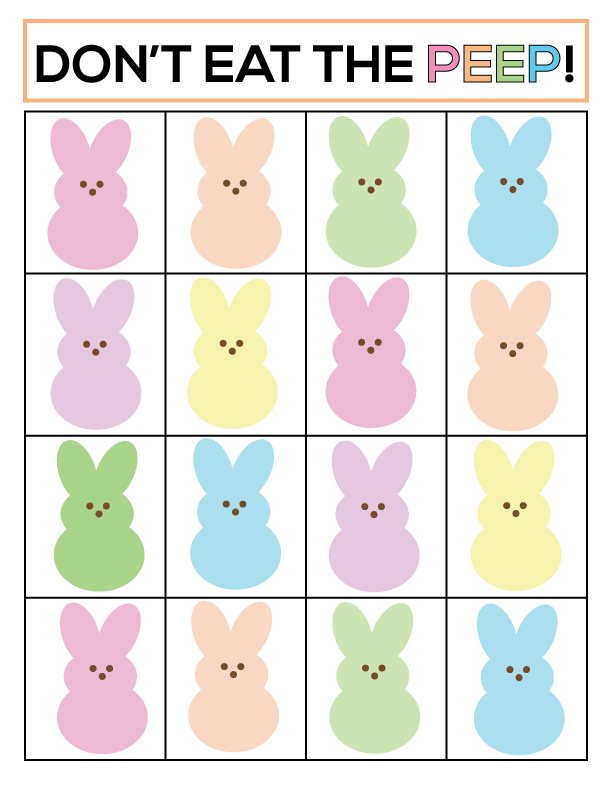 Super fun "Don't Eat the Peep" Easter game. Print out and play with your family! | Thirty Handmade Days 