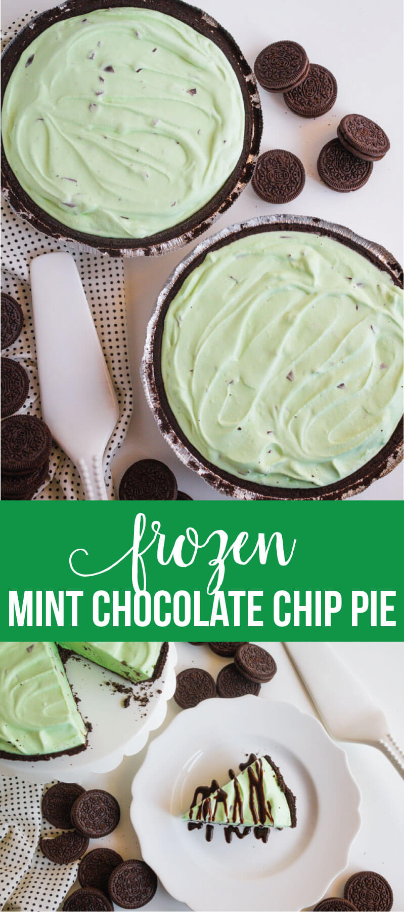 Frozen Mint Chocolate Chip Pie - using only 3 ingredients. It's a family favorite. www.thirtyhandmadedays.com