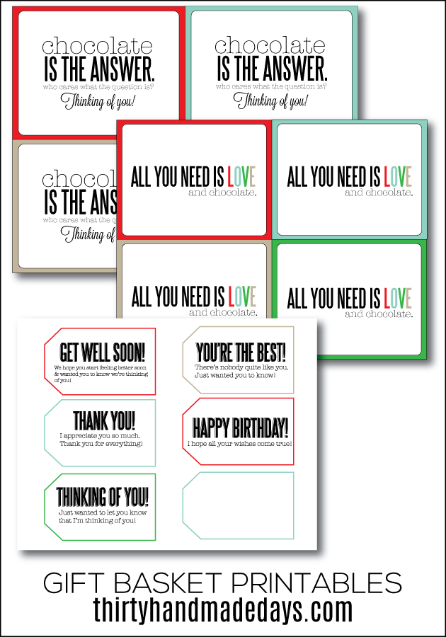 Fun printables for a universal gift basket idea | Thirty Handmade Days 