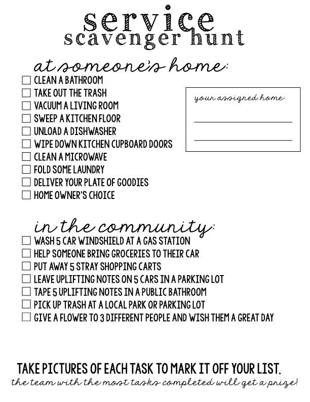Printable Service Scavenger Hunt from Allora Handmade from Thirty Handmade Days 