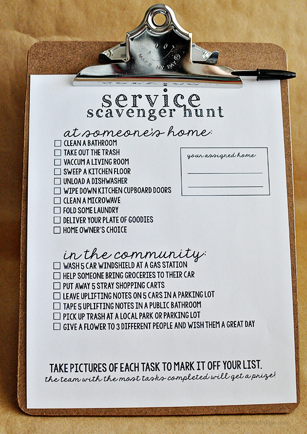 Prntable Service Scavenger Hunt from Allora Handmade via Thirty Handmade Days 