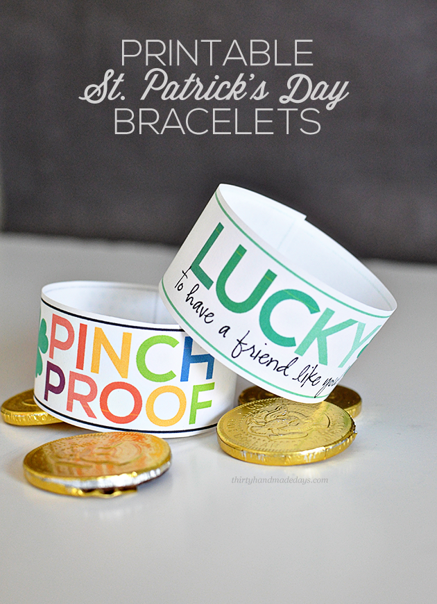 Simple St. Patrick's Day Printable Bracelets ---  www.thirtyhandmadedays.com