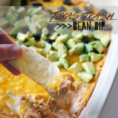 Texas Trash Bean Dip featured at the Party Bunch via Thirty Handmade Days