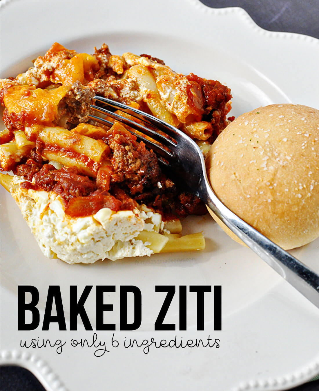 Baked Ziti - the easiest main dish to make using only 6 ingredients