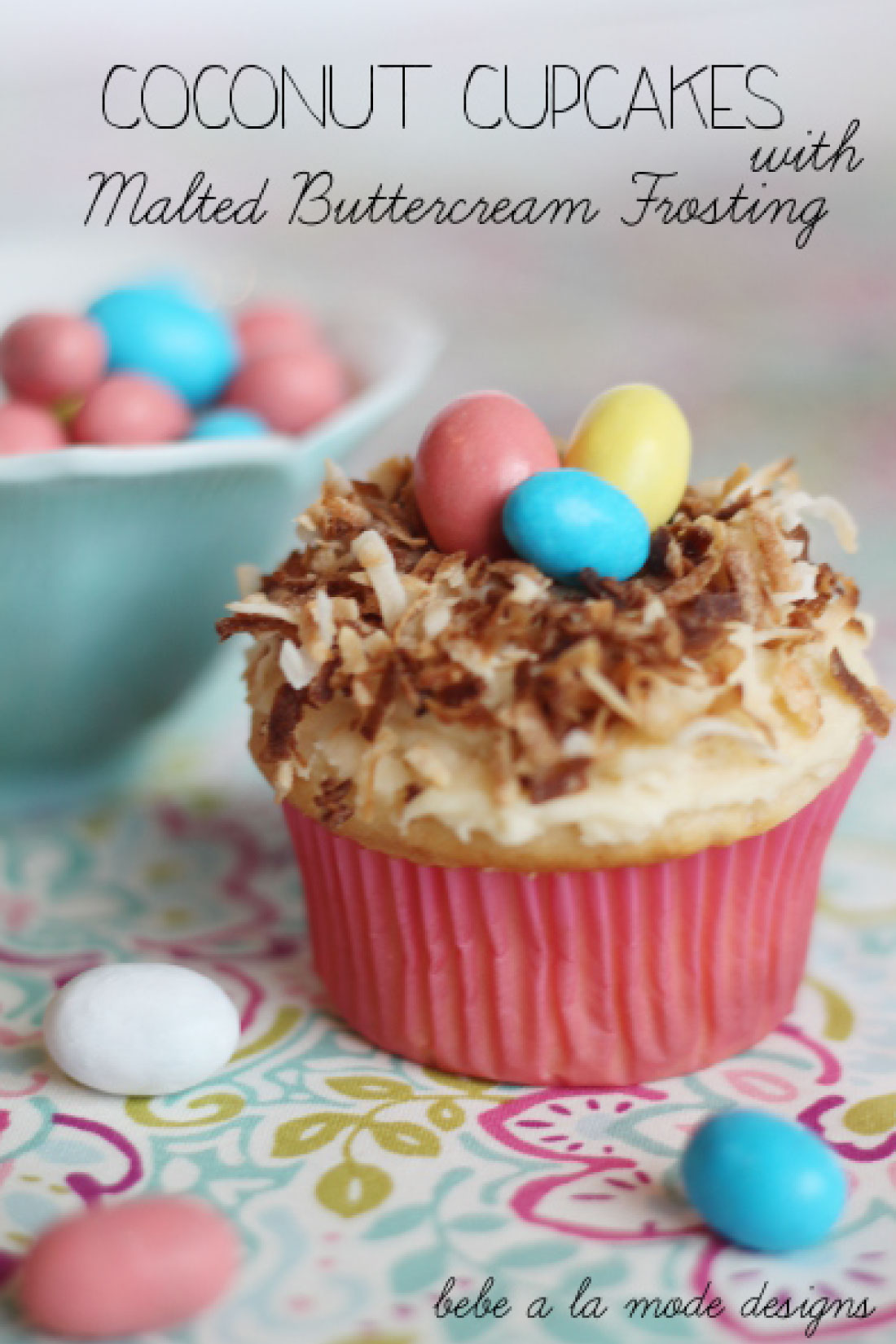 Coconut Cupcakes with Malted Buttercream Frosting - a divine dessert that's perfect for spring. 