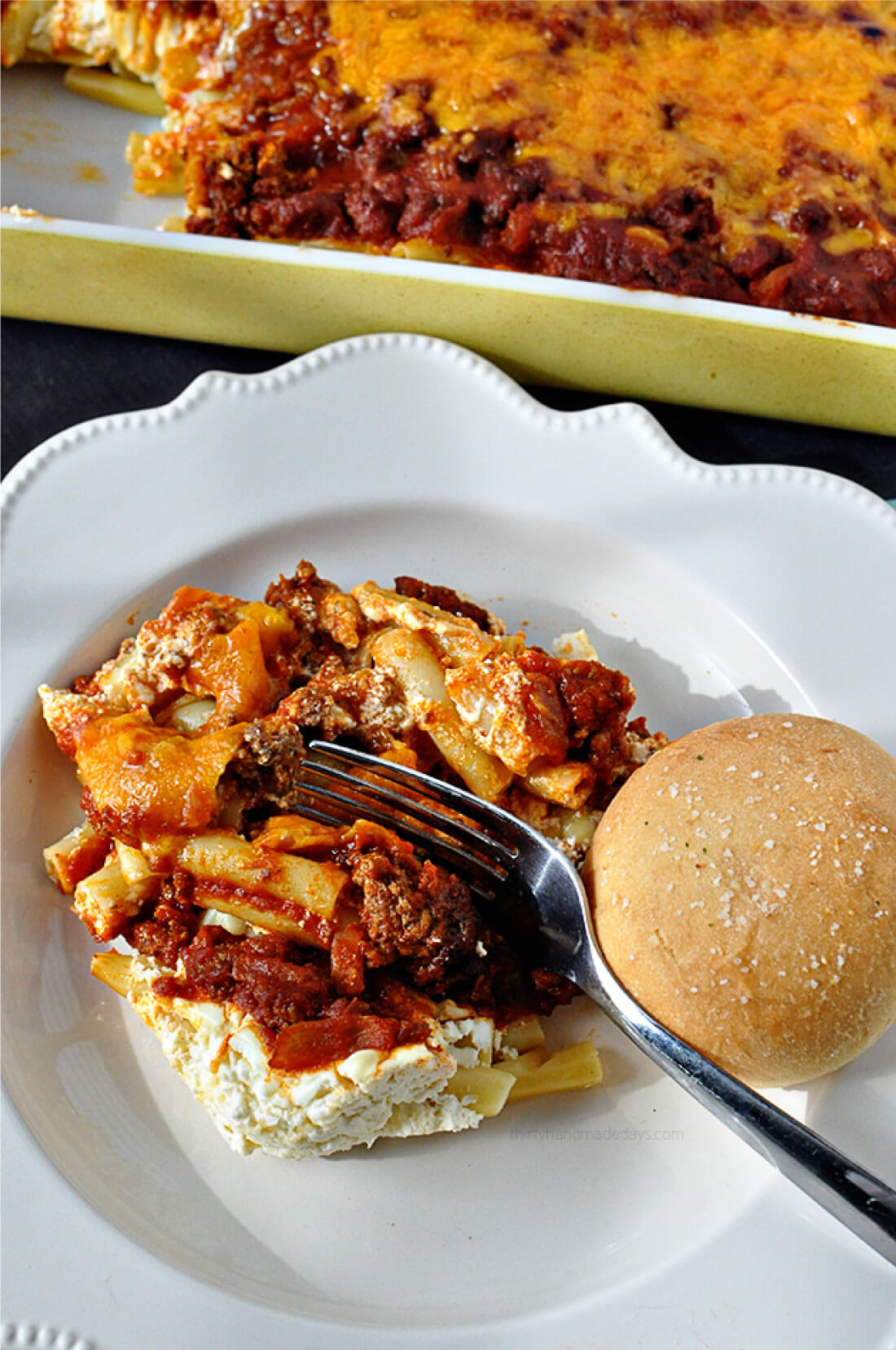 Baked Ziti - the easiest main dish to make using only 6 ingredients from thirtyhandmadedays.com