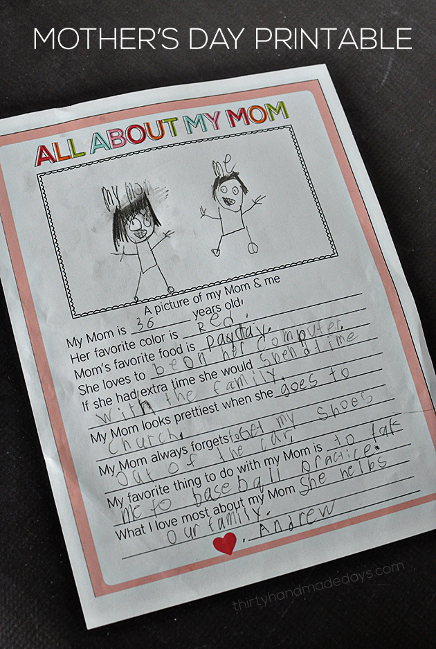 Fun fill in the blank Mother's Day Printable