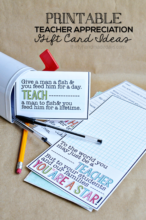 Cute Printable Teacher Gift Card Ideas from www.thirtyhandmadedays.com