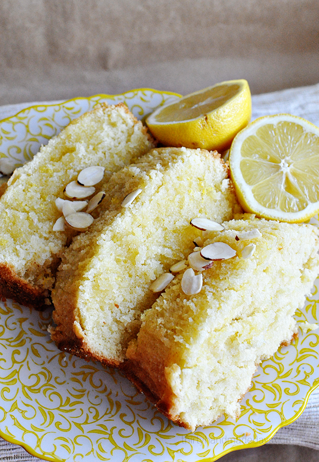 Glazed Lemon Bread with optional almond topping- amazing and simple, light and fluffy. Yum yum!