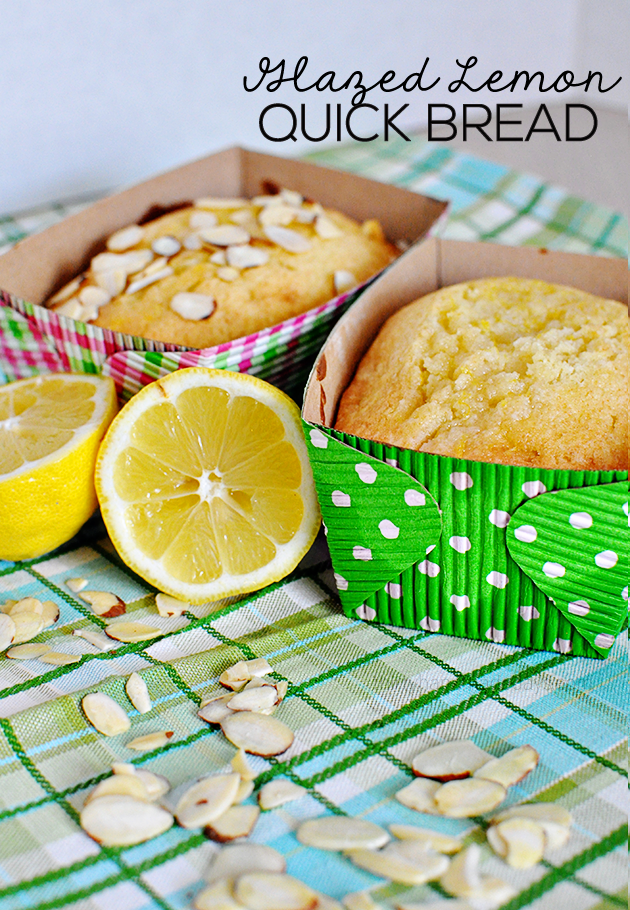 Glazed Lemon Bread with optional almond topping- amazing and simple, light and fluffy. Yum! www.thirtyhandmadedays.com