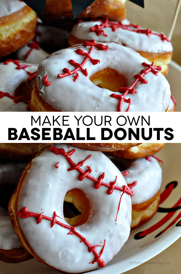 Make your own baseball donuts- so cute and easy to make.  Perfect for snack, team party or birthday party! 