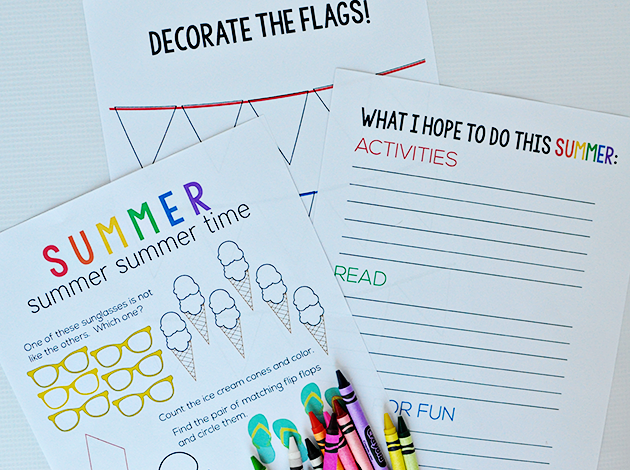 Cute Summer Activity Worksheets- download from www.thirtyhandmadedays.com