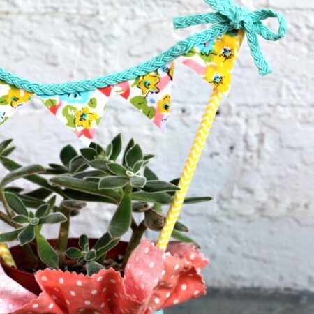 Succulent Hostess Gift with a no-sew bunting banner