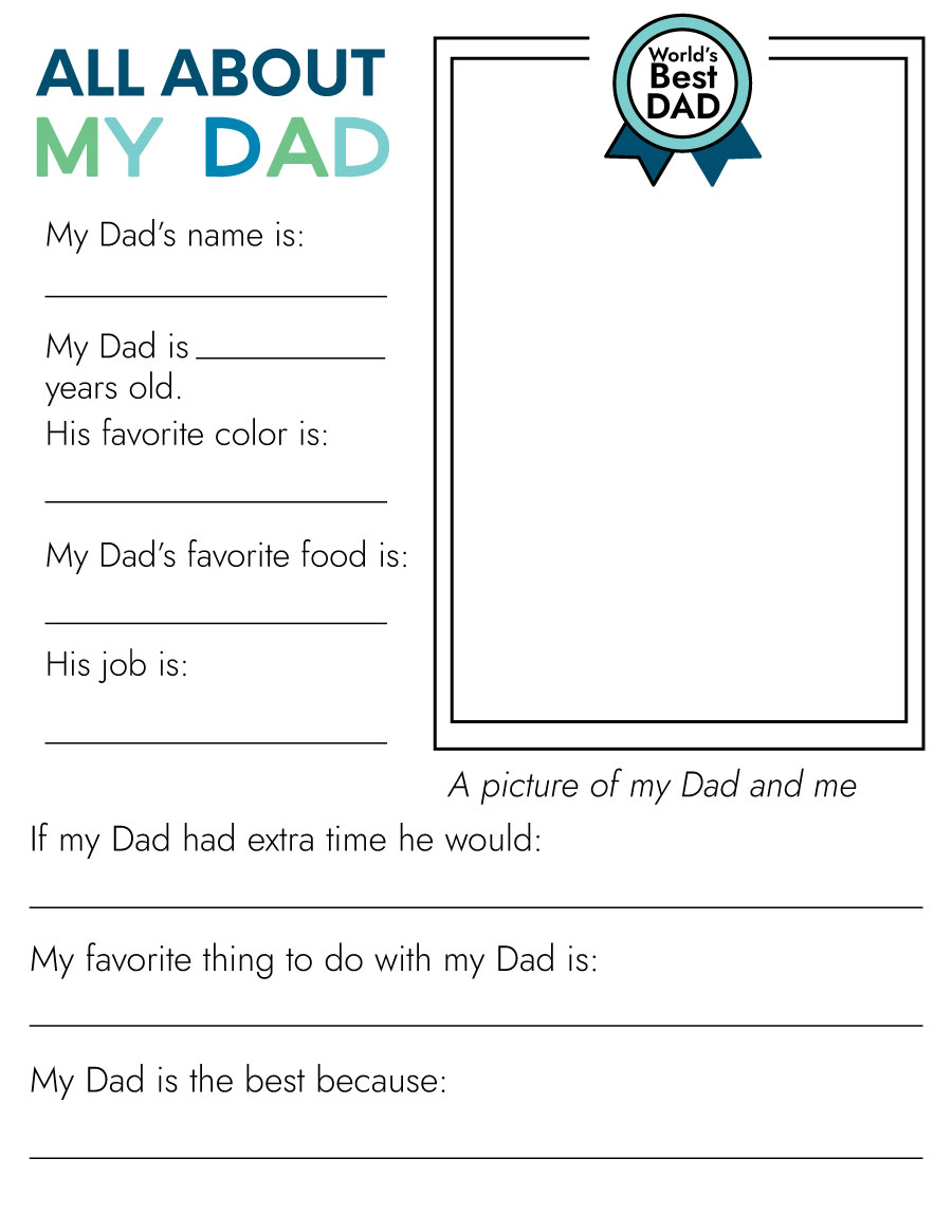 All About My Dad PDF Printable Fathers Day Worksheet For Kids Papa