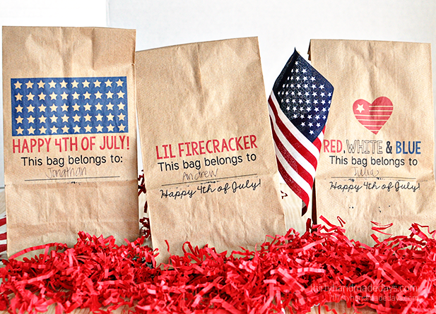 Printable Patriotic Lunch Bags - download and print on lunch bags for the 4th of July! Can be used for lunch/dinner or treats.