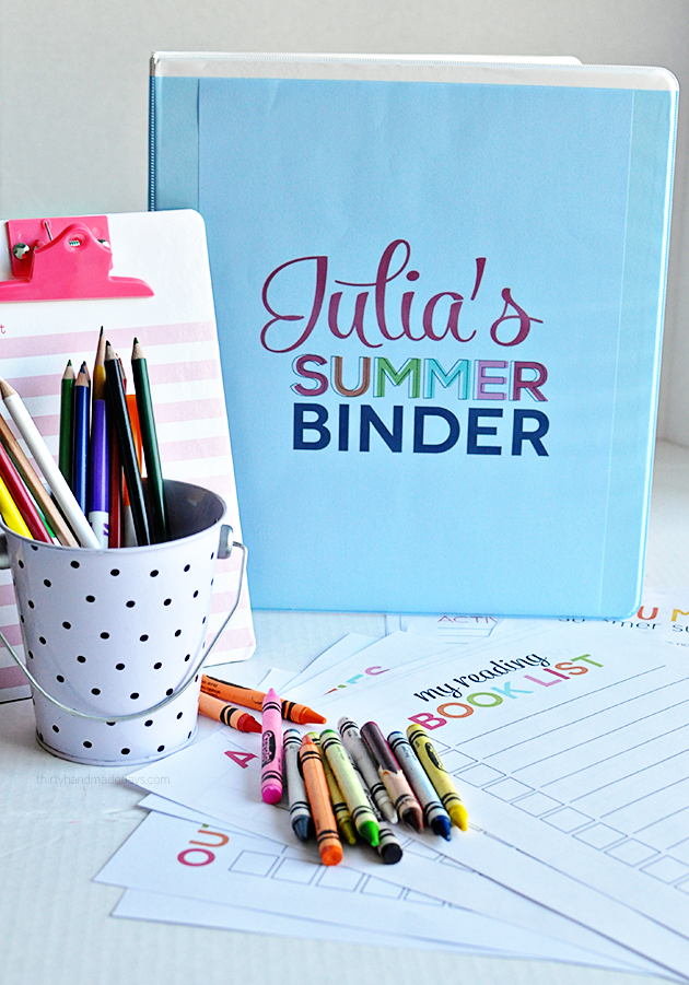Printable Summer Binder- create a binder full of fun for your kids this summer! Printables for each section included. Plus activity sheets. www.thirtyhandmadedays.com