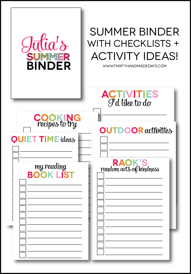 Printable Summer Binder- create a binder full of fun for your kids this summer! Beat the boredom blues. Printables for each section included. 