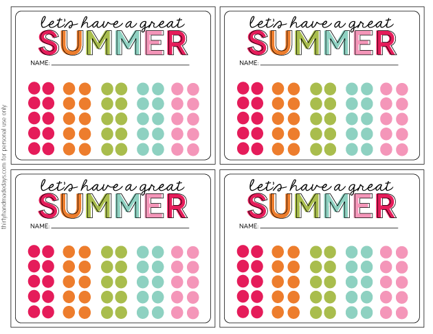 Download these simple Summer Activity Punch Cards - for personal use from www.thirtyhandmadedays.com