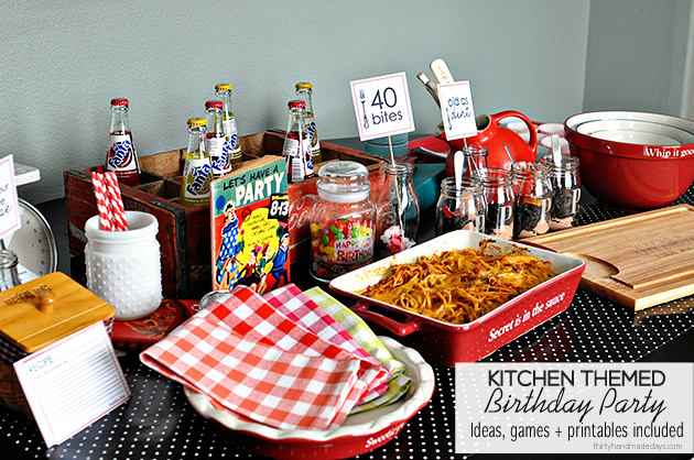 40 Bites! Kitchen themed birthday party with ideas, games, and printables included. | Thirty Handmade Days