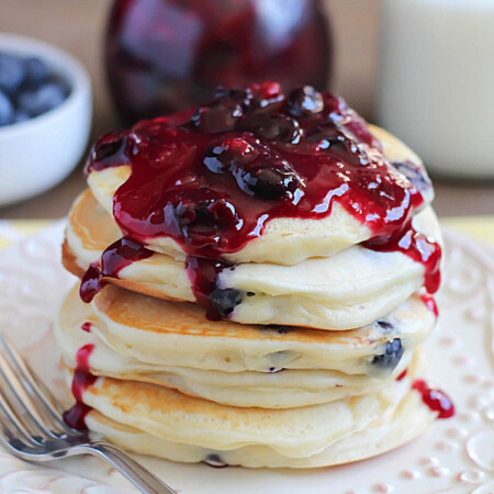 Blueberry-Sour-Cream-Pancakes featured on the Party Bunch