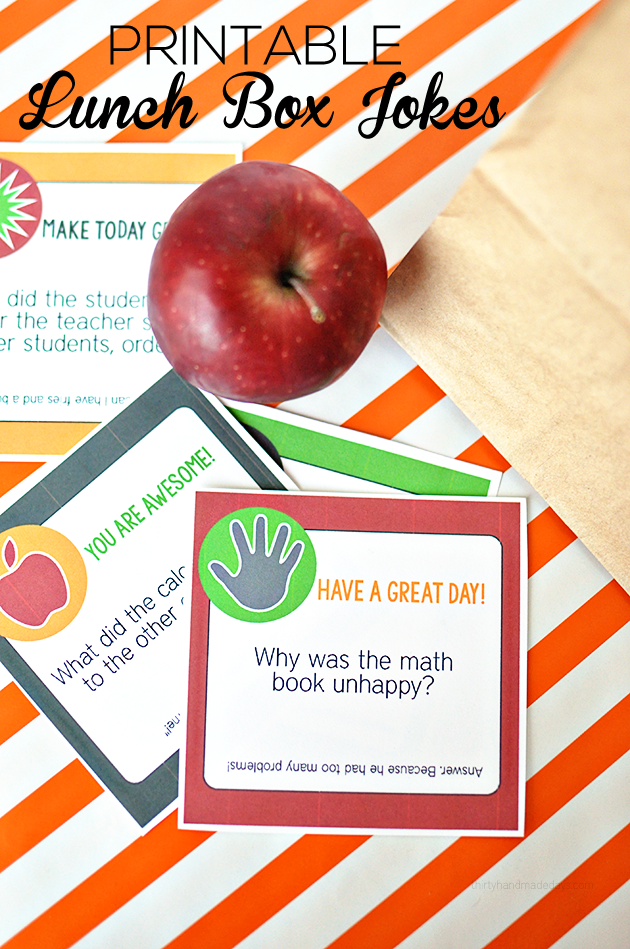 Printable Back to School Lunch Box Jokes  from Thirty Handmade Days