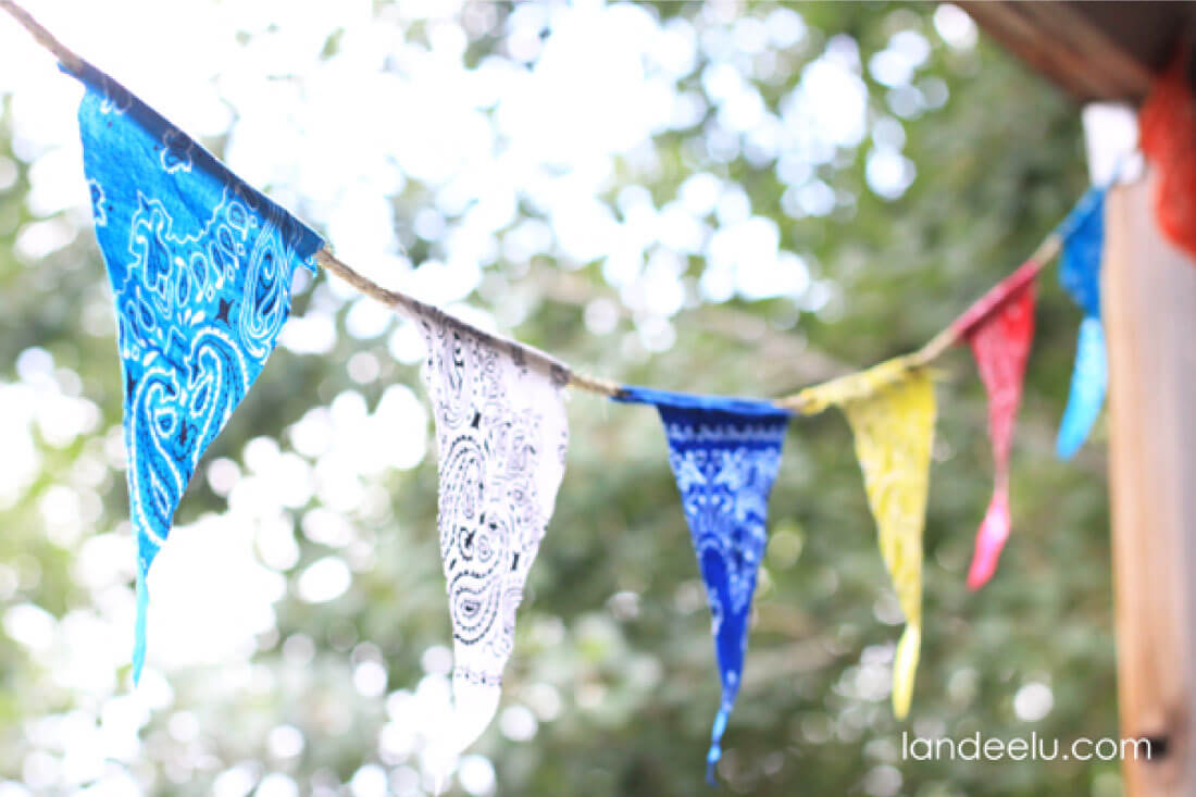 Easy DIY Bandana Party Banner  - hanging bandana. 