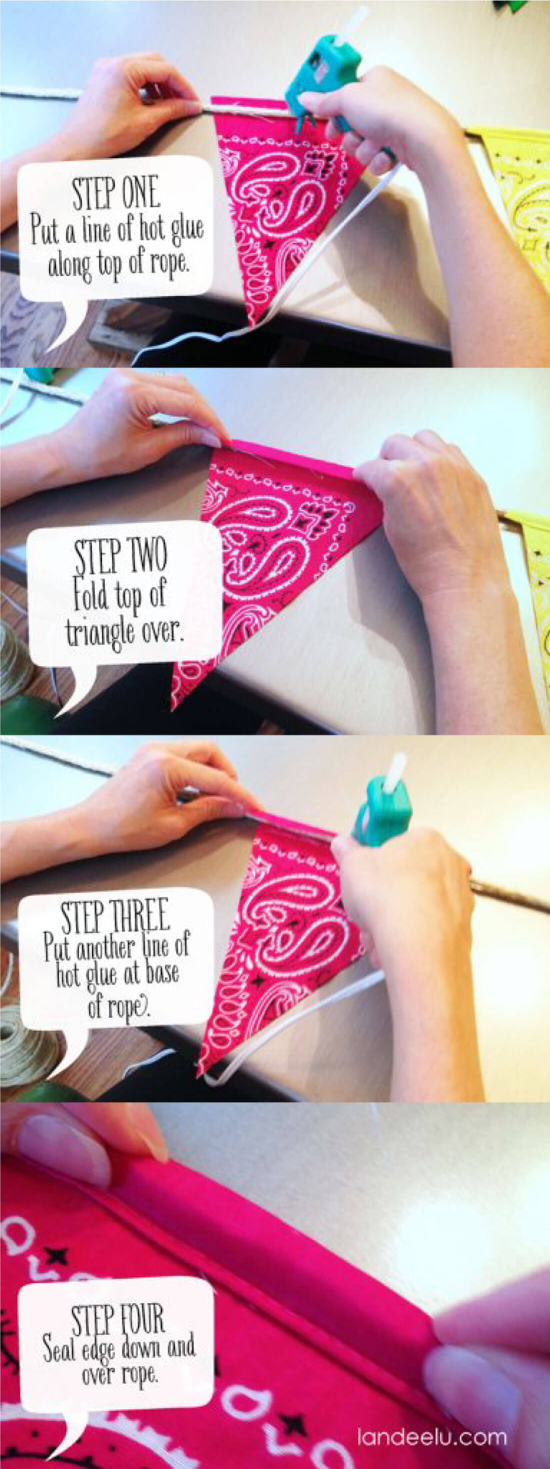 Easy DIY Bandana Party Banner  - step by step instructions.