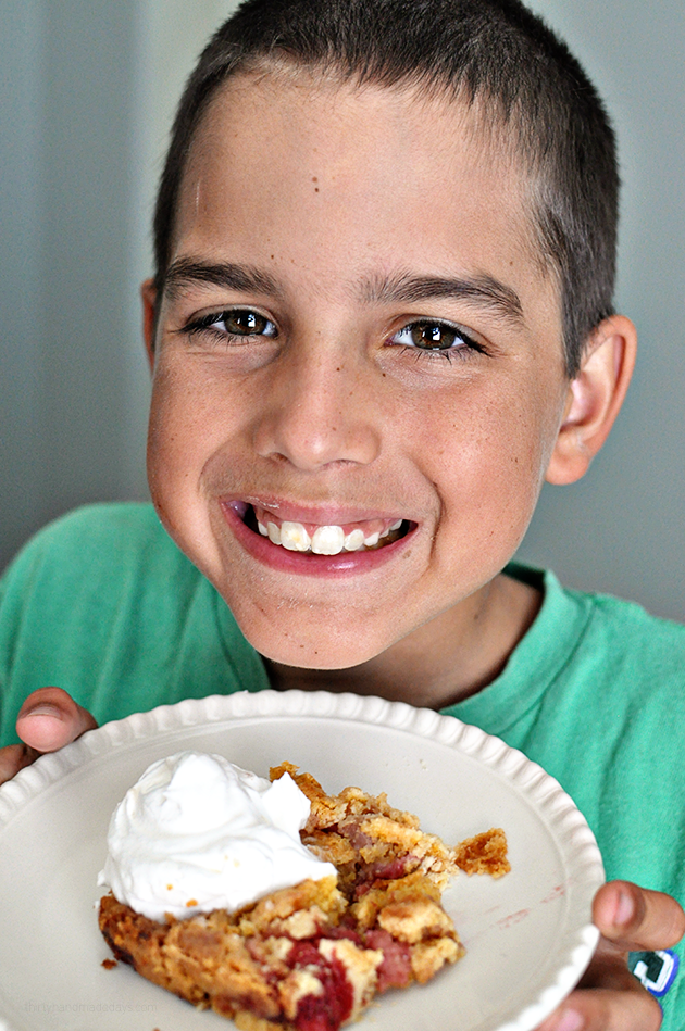 Strawberry Dump Cake - Kids can cook! Teach your kids to make basic recipes.