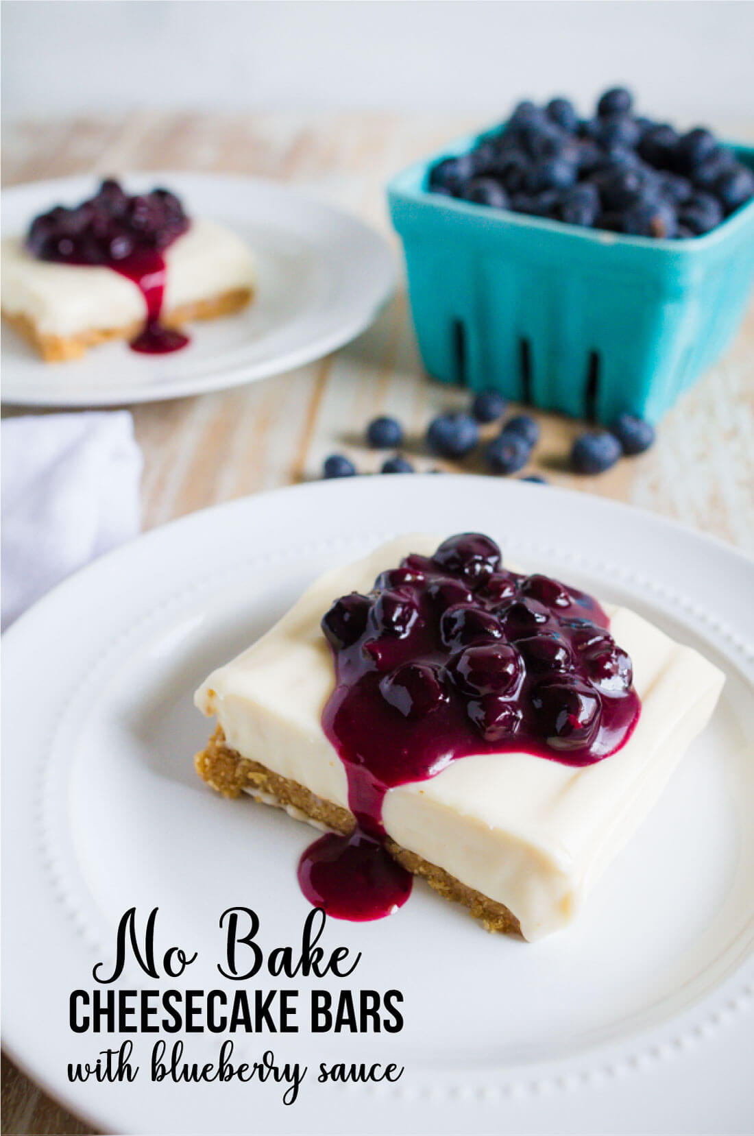 No Bake Cheesecake Bars with Fresh Blueberry Sauce - a delicious, must try, easy dessert. www.thirtyhandmadedays.com