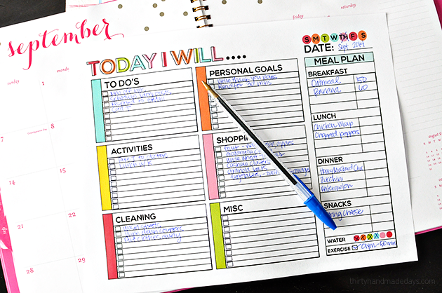 Free Printable Daily To Do Checklist from Thirty Handmade Days