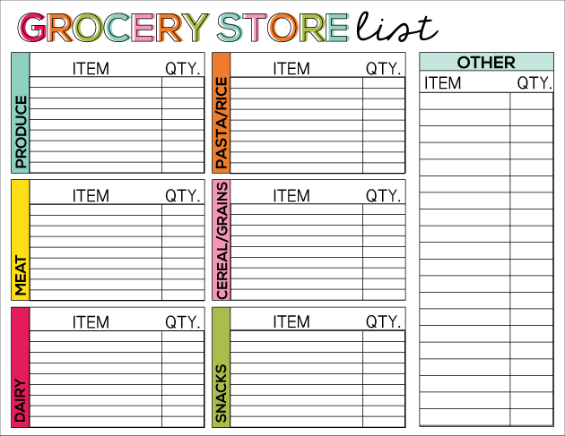 Printable Meal Prep Grocery Store List Chart from Thirty Handmade Days