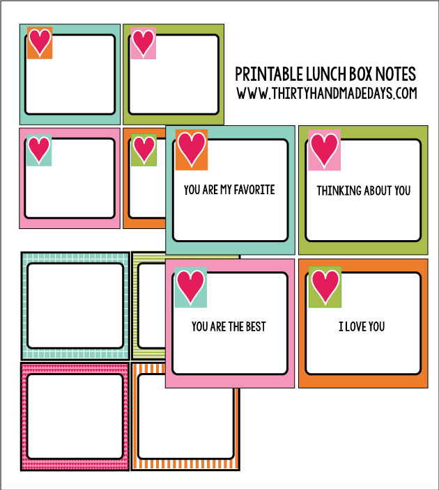 Printable lunch box notes from Thirty Handmade Days 