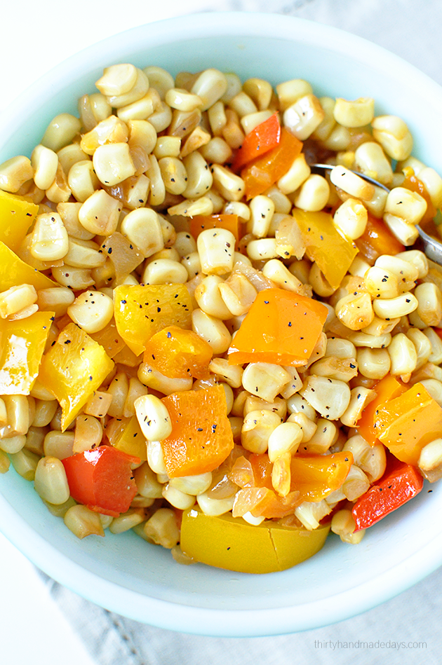 Simple healthy side dish - Peppers and Corn Medley | Thirty Handmade Days