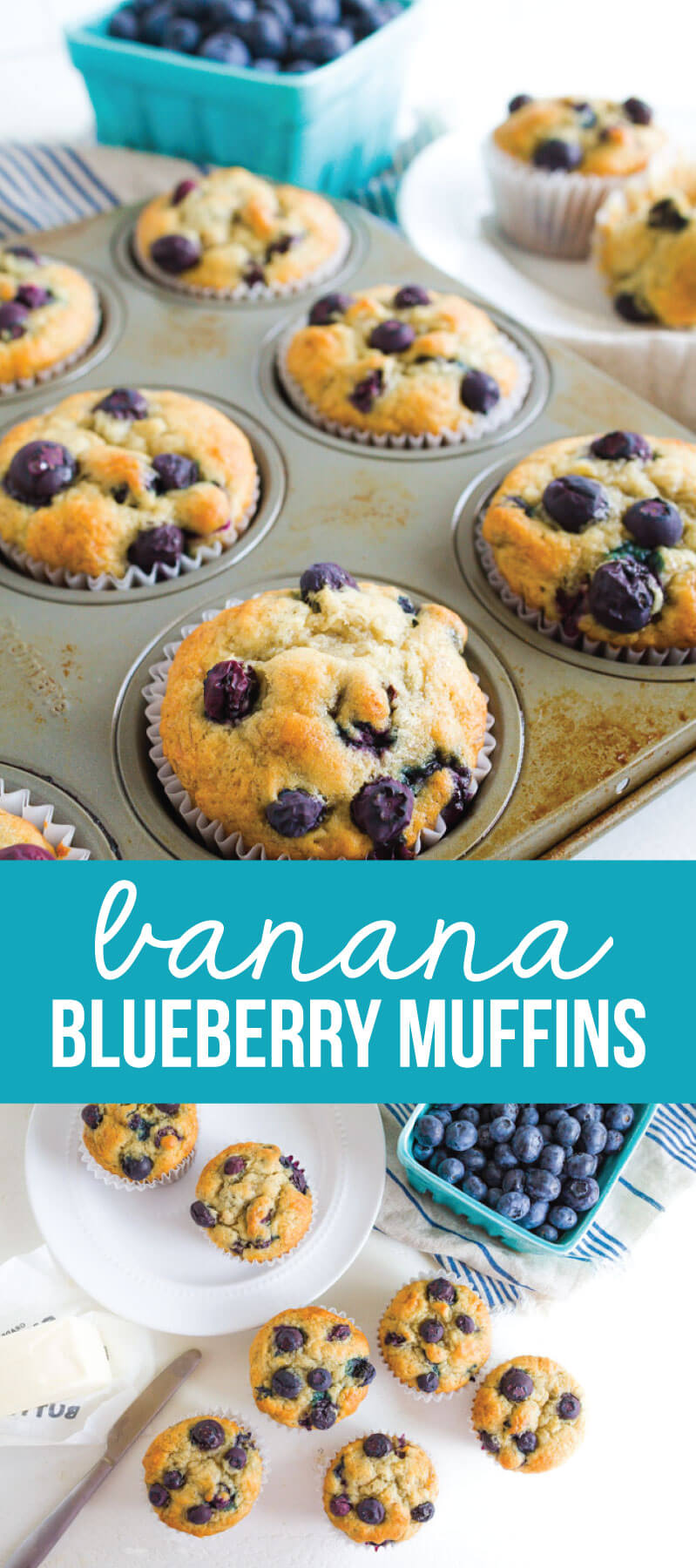 Simple to make and family friendly, these Banana Blueberry Muffins are super tasty. You'll want to make this blueberry muffin recipe over again and again via www.thirtyhandmadedays.com