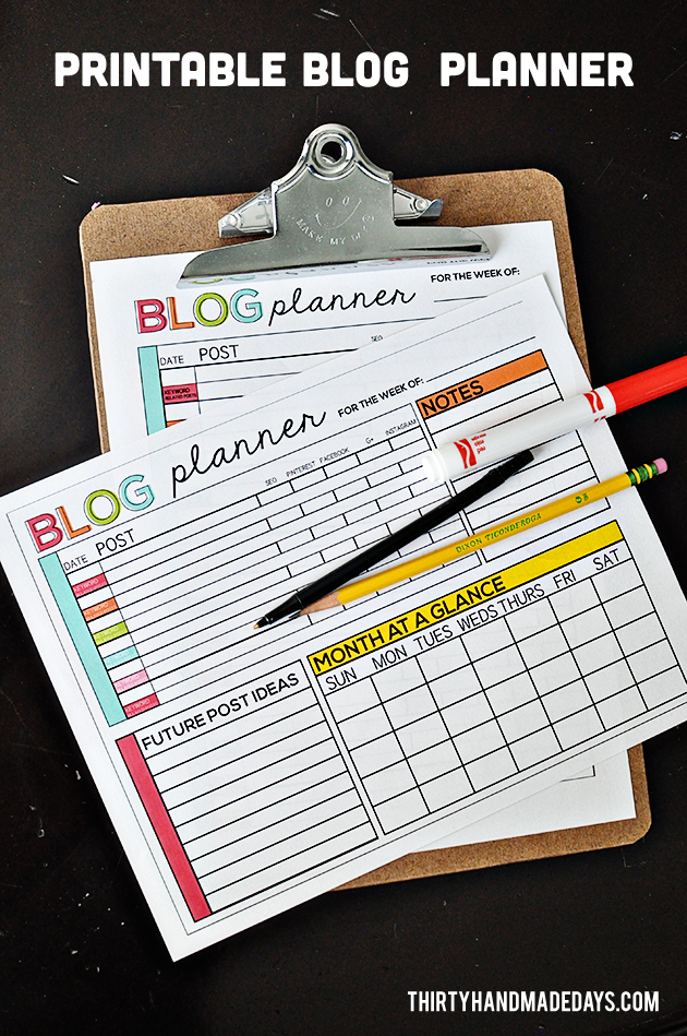 Printable Blog Planner and Excel sheet - help you get on track with your blog! from Thirty Handmade Days