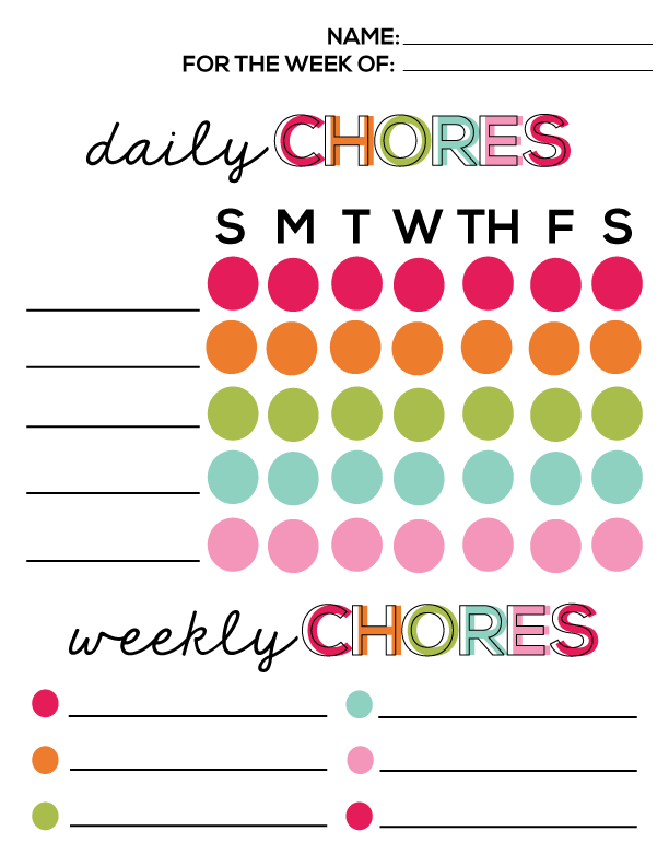 Daily Weekly Monthly Chore Chart