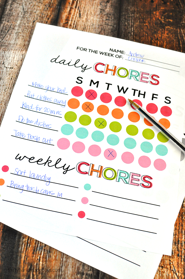 Printable Chore List from thirtyhandmadedays.com