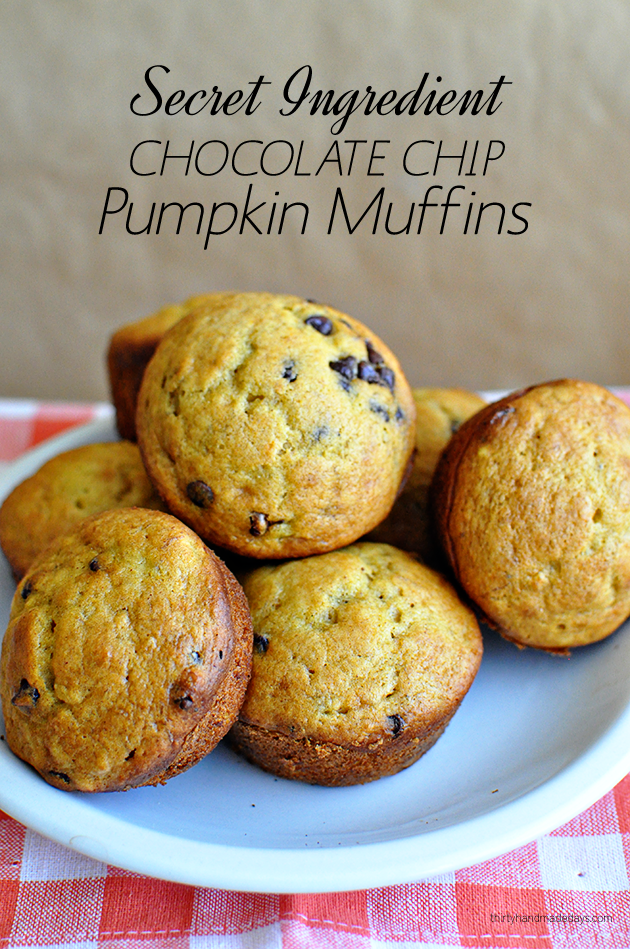 Chocolate Chip Pumpkin Muffins from www.thirtyhandmadedays.com