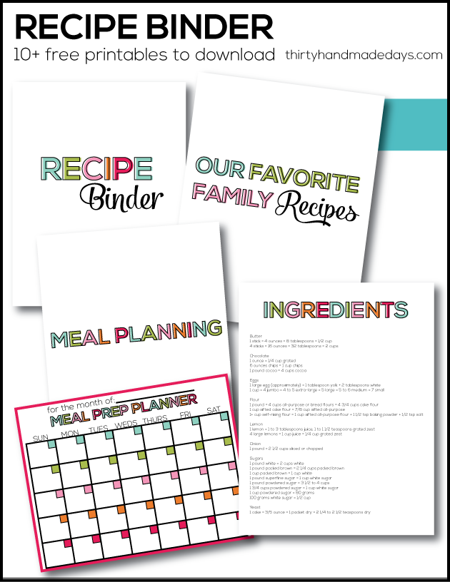 Editable Recipe Book Template from Thirty Handmade Days